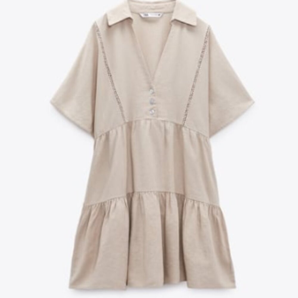 Zara Lace Trim Linen Blend Dress